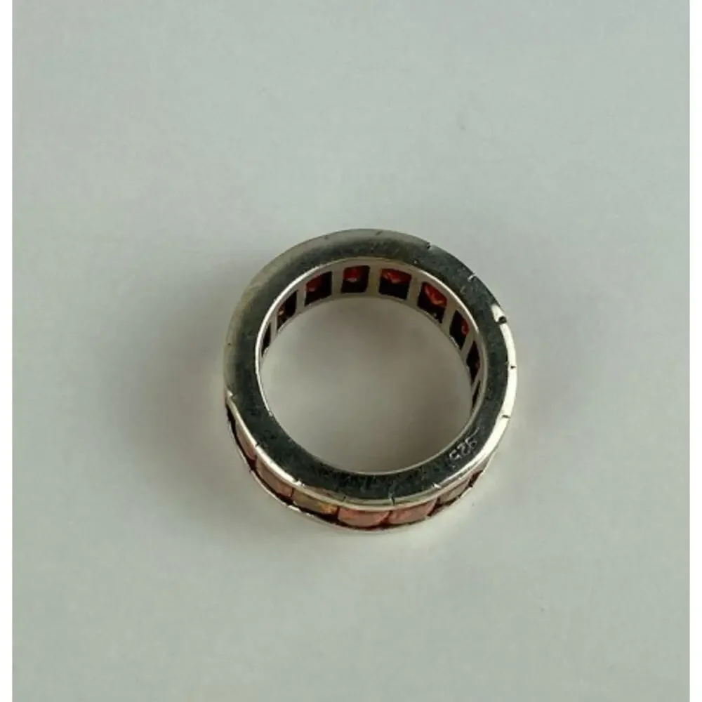 925 Sterling Silver Orange CZ Ring Size 8